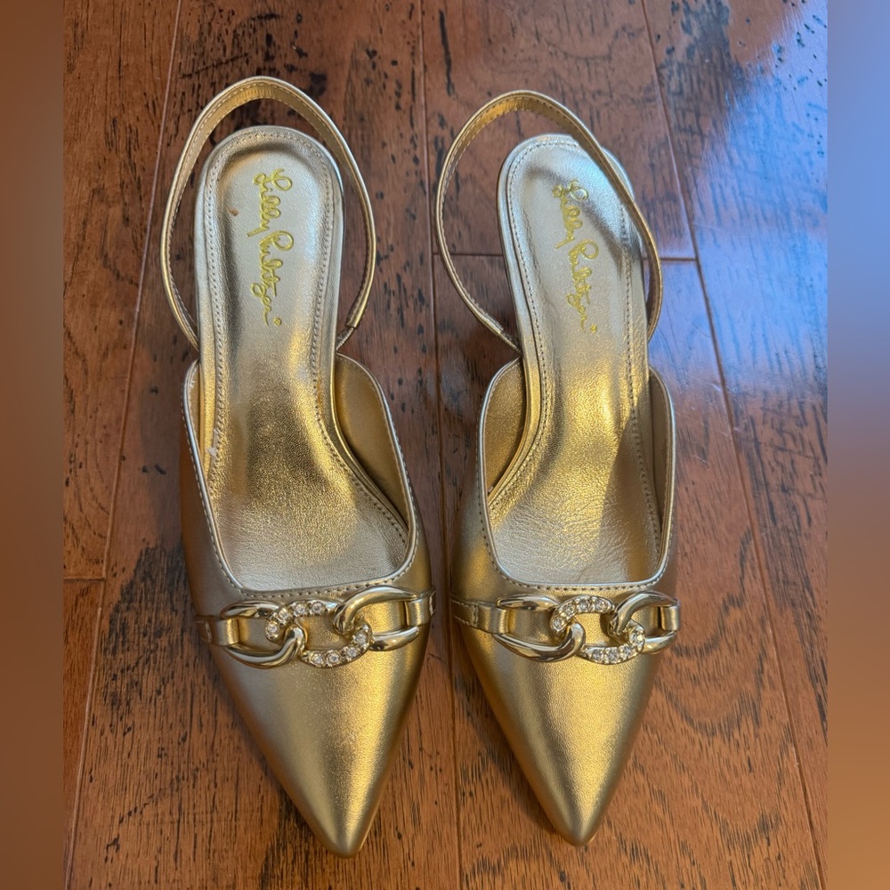 Lilly Pulitzer Jules Gold Slingback kitten Heels 7.5